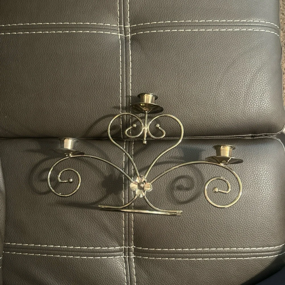 Home Interiors Brass-Tone Scroll 3-Arm Candle Holders Set of two
